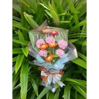 Bó hoa cẩm chướng hồng ngọt ngào  bằng len