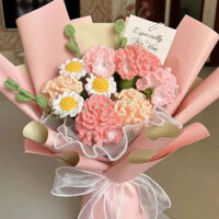 Bó hoa cẩm chướng tone hồng bằng len💐