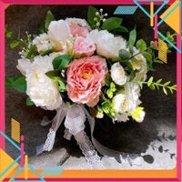 Bó hoa cầm tay cô dâu tông hồng trắng-hoa lụa cao cấp - Kho Sỉ Tuyên Quang