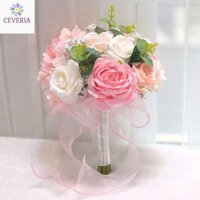 Bó hoa cưới cầm tay cô dâu từ hoa sáp phối hoa lụa HM WEDDING FLOWER 009