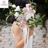 Bó hoa cưới cao cấp, bó hoa  đám cưới của cô dâu, đạo cụ chụp ảnh giấy chứng nhận đám cưới hoa lan CEVERIA