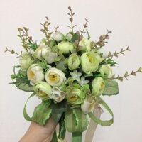 Bó hoa cưới tông xanh - Hoa lụa