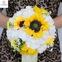 Bó hoa cưới  từ sáp thơm hoa hồng và hướng dương CEVERIA phối lụa