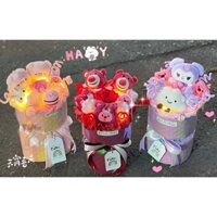 Bó Hoa Galaxy Gấu Dâu, Kuromi, Heo Hồng Tặng Kèm Dây Đèn, Qùa Tặng Hoa Gấu Bông Xinh Yêu