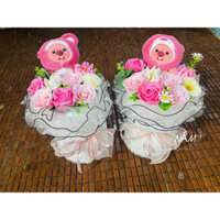 Bó hoa gấu bông phối hoa sáp xinh xắn
