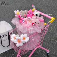 Bó hoa gấu bông quà tặng 8/3 đáng yêu gấu móc khoá thơm bó gấu bông sinh nhật