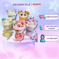 Bó hoa gấu bông quà tặng dễ thương, hoa gấu bông tặng kèm túi và đèn cao cấp