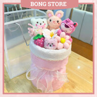 Bó Hoa Gấu Bông Quà Tặng Gấu Dâu Size Lớn, Hoa Gấu Dâu Tặng Kèm Túi và Đèn