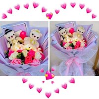 Bó hoa gấu cặp tình yêu tặng quà sinh nhật kỉ niem ngày cưới + tặng 1 socola