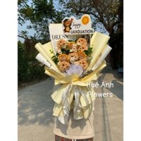 BÓ HOA GẤU CAPY MIX HƯỚNG DƯƠNG LEN ĐAN TAY CHỤP KỈ YẾU TẶNG BANER HAPPY GRADUATION