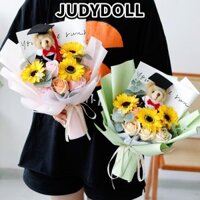 Bó hoa gấu sang trọng JUDYDOLL, Bó hoa tốt nghiệp động vật gấu học sinh, Bó hoa chúc mừng tốt nhất Trang trí hoa hướng dương 32cm Quà tặng sinh nhật hoa mô phỏng