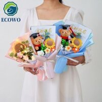 Bó hoa gấu tiến sĩ AQUAGEM, Bó hoa hướng dương hình gấu tốt nghiệp đáng yêu, Dệt sáng tạo Thanh lịch sang trọng Móc hoa Tiệc sinh nhật