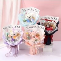 Bó Hoa gồm Gấu Bông và hình trái Tim