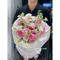 Bó Hoa Hồng mix tone Hồng giấy trắng (ảnh chính chủ)