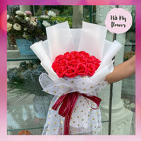 Bó hoa hồng sáp 20 bông đỏ gói giấy đen trắng