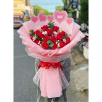 BÓ HOA HỒNG SÁP THƠM ĐỎ GIẤY HỒNG 15 BÔNG