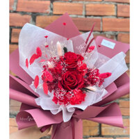 Bó hoa hồng vĩnh cửu, bó hoa khô quà tặng tone đỏ