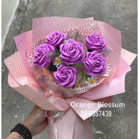 Bó Hoa hồng Xoắn giấy nhún Tím
