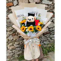 Bó Hoa Hướng Dương Kèm Gấu Tốt Nghiệp dùng giấy xốp hàn cao cấp ( Ảnh thật shop chụp 100%)