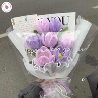 Bó hoa kẽm nhung mix tulip hồng tím