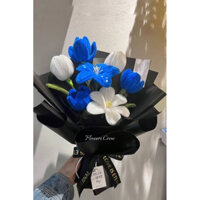 bó hoa kẽm nhung tông xanh trắng