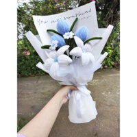 bó hoa kẽm nhung tông xanh trắng