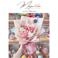 Bó hoa khô gói giấy kim tuyến nhiều tone màu xinh xắn Hoa Khô Mộc Lan