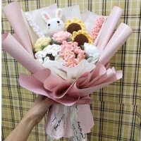 Bó hoa len dệt kim 10 bông gói sẵn kèm túi đựng handmade làm quà tặng ngọt ngào ngày valentime, 8/3, 20/10 cho bạn gái