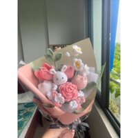 Bó hoa len handmade to sinh nhật tone hồng pastel lãng mạn