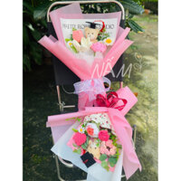 Bó hoa len kèm gấu bông tốt nghiệp siêu xinh, tặng xinh nhật, tặng sự kiện