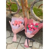 Bó Hoa Len Tulip Hồng Đậm