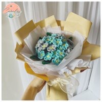 Bó hoa nhí màu xanh làm quà tặng - sản phẩm handmade từ len sợi [Ảnh thật]