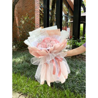 Bó hoa nhũ 15 bông màu GLAXY Hồng gói giấy không nhăn kèm vương miện