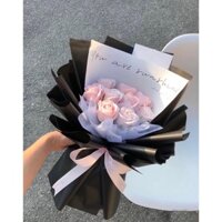 Bó hoa Sáp 9 bông màu hồng phấn giấy gói đen
