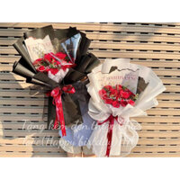 BÓ HOA SÁP HÀN QUỐC ECUDOR MÀU ĐỎ 2 TONE TẶNG KÈM ĐÈN CHỮ THIỆP( MIX GIẤY VIỀN CHÁY)