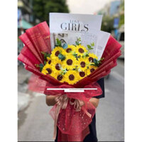 BÓ HOA SÁP HƯỚNG DƯƠNG 13 BÔNG GIẤY ĐỎ