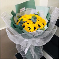 Bó hoa sáp hướng dương siêu to, form xòe đẹp (màu giấy gói inbox)