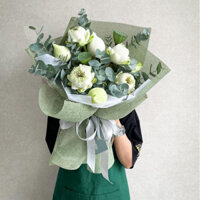 Bó hoa sen tone trắng xanh