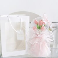 Bó hoa Tulip bóng Mica để bàn - Quà tặng Decor cao cấp - Tặng kèm túi thiệp đèn