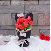 Bó Hoa Tulip Tai Thỏ Bunny 15 Bông Dễ Thương Làm Quà Tặng Sinh Nhật, Lễ Tình Nhân 8/3, Dịp Đặt Biệt ( kèm thiệp )