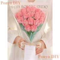 Bó hoa Tulip tự làm (15 ~ 16 Hoa) chất liệu DIY Bộ dây mờ kẽm nhung chenille thân, quà tặng