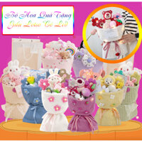 Bó Hoa Vải Gấu Bông Kèm Túi Có Đèn Led - Quà Tặng Dịp 8/3, 20/10, Sinh Nhật...