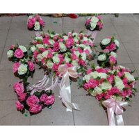 Bộ hoa vải trang trí xe cưới hồng trắng