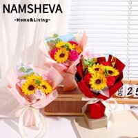 Bó hoa xà phòng hoa hồng NAMSHEVA, Hoa xà phòng thủ công tuyệt đẹp, Bó hoa hướng dương vĩnh cửu sáng tạo Ngày lễ tình nhân