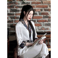 Bộ hoàng gia khuy tết thủ công chất lụa 2 da mềm mại cao cấp - Pháp phục đi lễ chùa nữ #PPTP