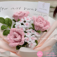 Bó hồng cẩm tú cầu trắng mix hoa baby làm từ kẽm nhung handmade