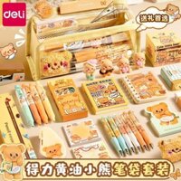 Bộ hộp bút Deli Butter Bear, hộp bút trong suốt, hộp văn phòng phẩm cao cấp, quà tặng cho cô gái, bộ dung tích lớn