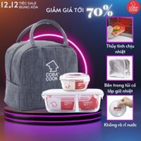 Bộ Hộp Cơm Chia 3 Ngăn 1040ml Và Hộp Tròn 400ml Hộp Thủy Tinh Chịu Nhiệt Kèm Túi Giữ Nhiệt COBACOOK- CCL1NR42BB