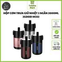 Bộ Hộp Cơm Giữ Nhiệt 2GOOD Lunch Box HC02 (2000ml) túi xách và quai xách đi kèm, tặng kèm muỗng và đũa inox- Talaha Mart