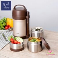 Bộ hộp cơm giữ nhiệt Kaiyo 1600ml bằng inox 304 kèm hộp đựng đũa (màu nâu)